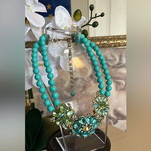 Elegant Turquoise Colour Beaded Necklace with Floral Blue Accents